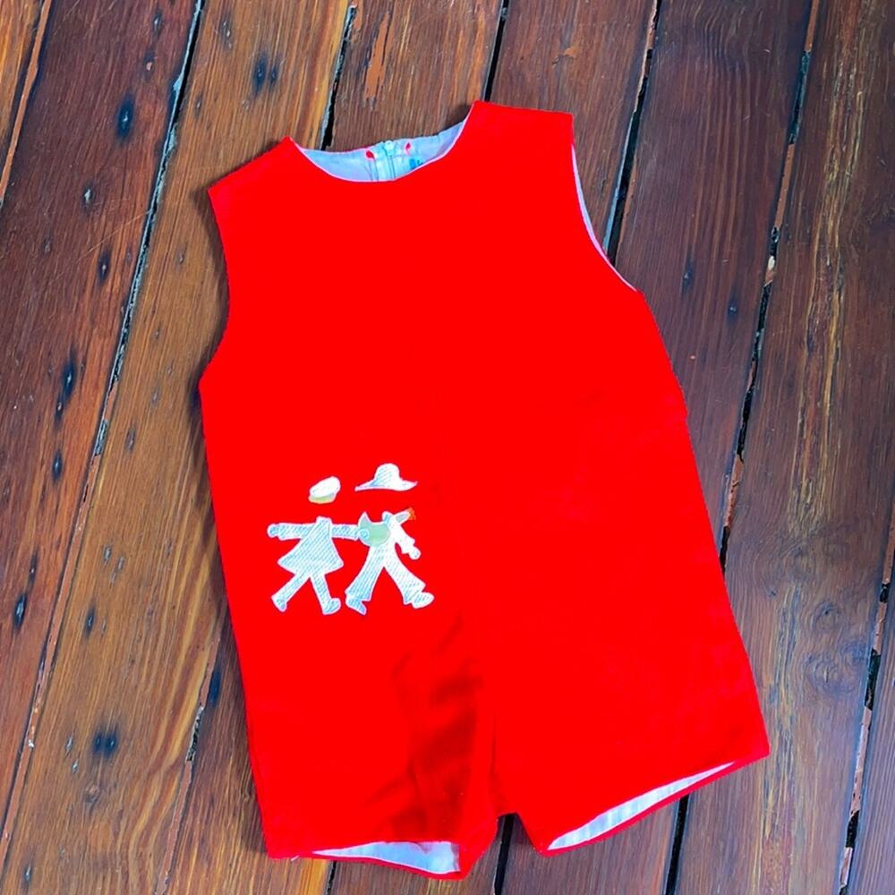 Vintage knit appliqué embroidered Jon Jon romper